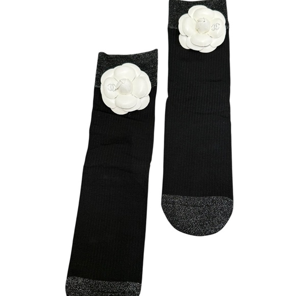 Camelia Socks Black and White Socks with Removable Flower Detail. - Picture 2 of 6